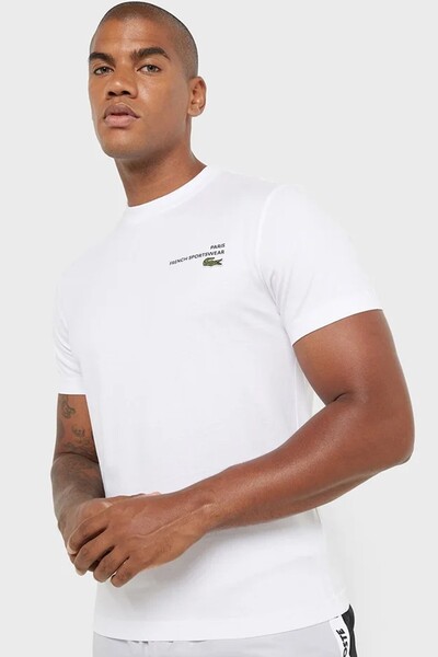 Lacoste Classic Fit Print Motif Cotton T-shirt Erkek Baskılı Pamuk Tişört Beyaz