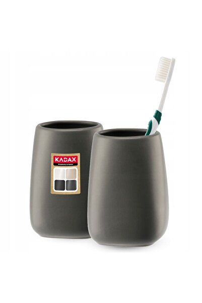 KADAX Bathroom Toothbrush Cup Toothpaste Ceramic Container Gray 2x
