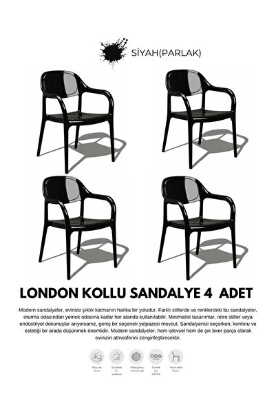 Daim Plastik LONDON KOLLU LÜX CAFE & RESTAURANT SANDALYESİ 4 Lü