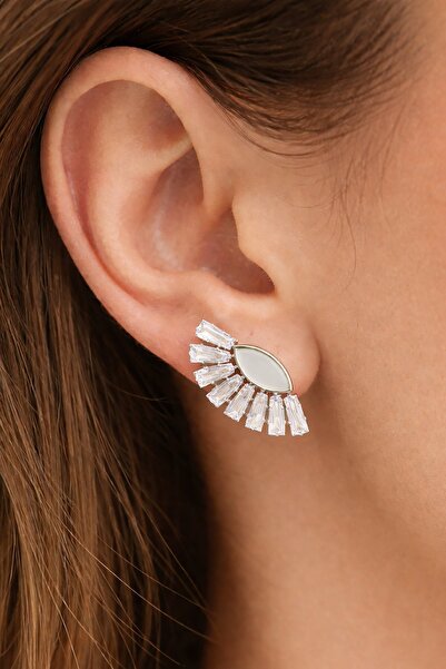 TAKIŞTIR Silver Color Stone Detailed Earrings (Pair)