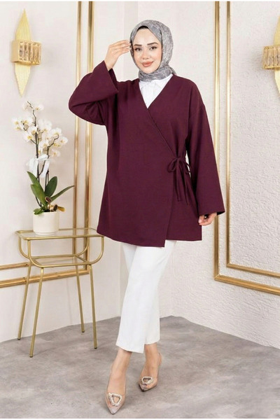 Lunsera Store Side Tie Atlas Tunic-Burgundy