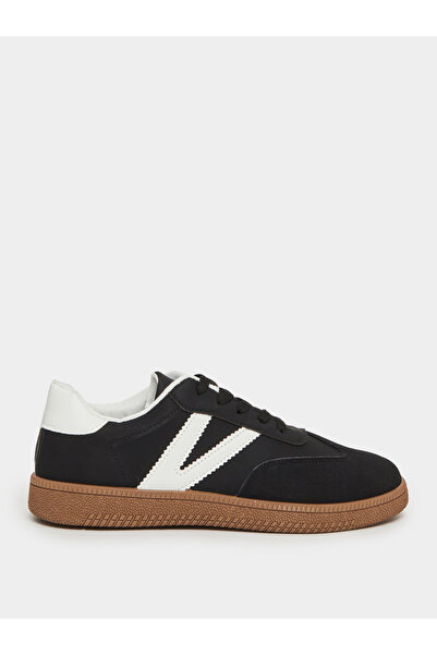 Take Two By Styli Black Panelled Lace-Up Sneakers