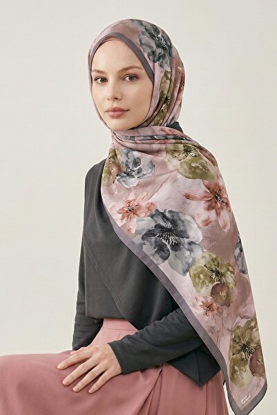InStyle Сірий м'який бавовняний шарф з магнолієвим візерунком