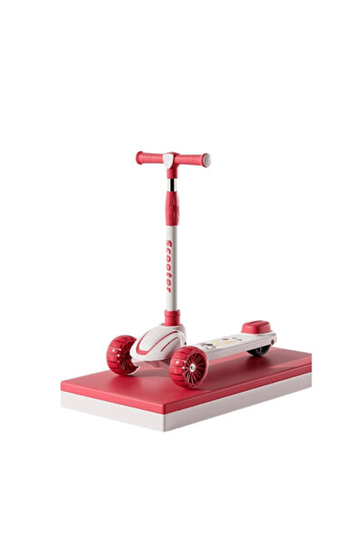 Kids Trotinetă pliabilă cu lumină LED și muzică – Roșu, 3-7 ani+