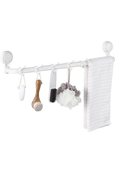 Arabest Bath Towel Bar with 5 Hooks, Drill-Free Suction Cup Towel Rack Wall M...