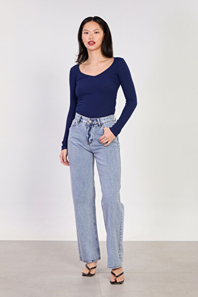 BARRELS AND OIL Ženske J63 pantalone Palazzo Jean sa šarenim kamenčićima Štam...