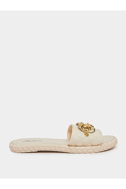 Take Two By Styli Beige Quilted Slip-On Sandals