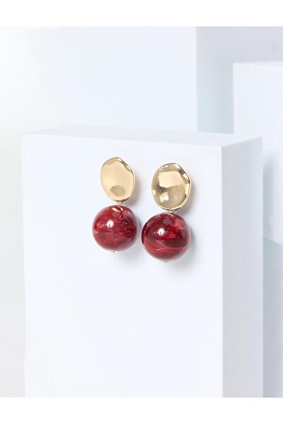 Jimmy Key Burgundy Colored Round Stone Figured Shiny Earrings