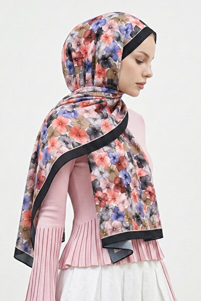 InStyle Șal moale bleumarin cu flori de begonie bumbac