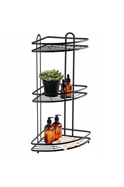 KADAX Raft de colț pentru duș de baie, 3 rafturi, negru, oțel, mansardă