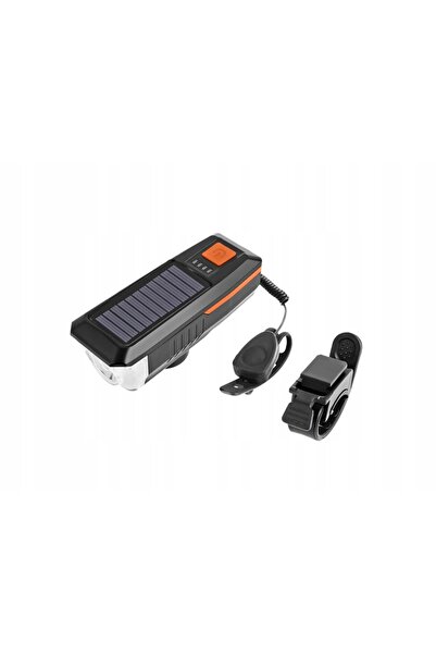 UBX Solar bike headlight set, horn and beeper, LED, 3 light modes, USB, 6 son...
