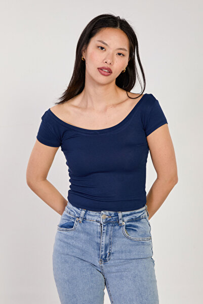 BARRELS AND OIL Women's open front and back basic short sleeve bodysuit - nav...