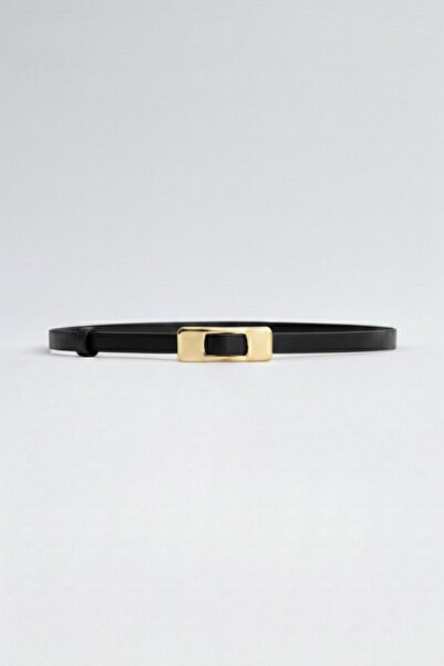 KADRİYE BAŞTÜRK Gold Dikdörtgen Tokalı Kemer Siyah