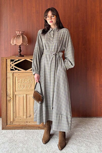 Ceylan Otantik Goose Feet Patterned Vintage Dress