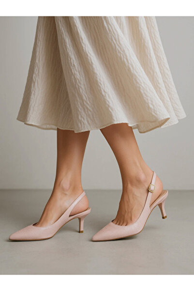 Styli Pink Croc-Embossed Slingback Shoes