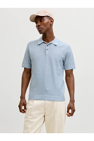 Jack & Jones , Men's polo shirt with knitted look, Regular fit, Pastel blue