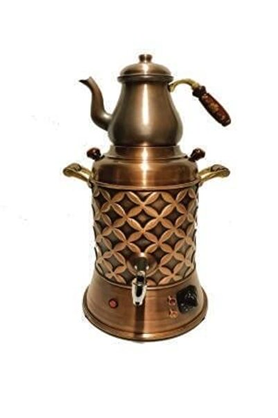 moontime alaçatı Elektrikli Bakır Semaver, 2 Demlikli, Şık ve Dayanıklı Tasarım