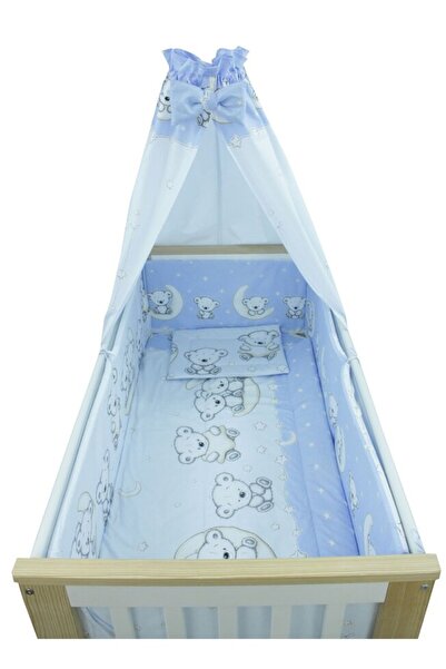PRICHINDEL Bedding Set 6 Pieces with Canopy, Blue Bear, 140x70 cm