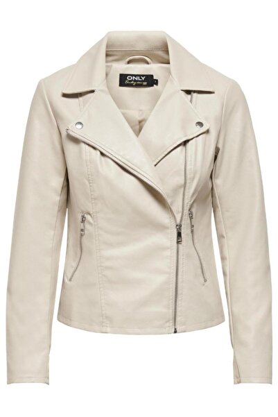 ONLY 15295362 Cross Zippered Leather Coat