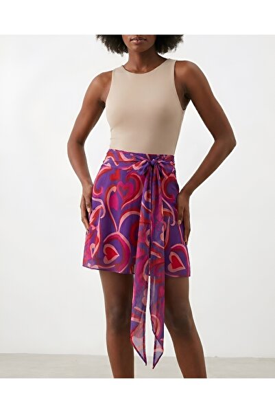BLOUSE Fuşya & Mor Soyut Kalp Desenli Etek