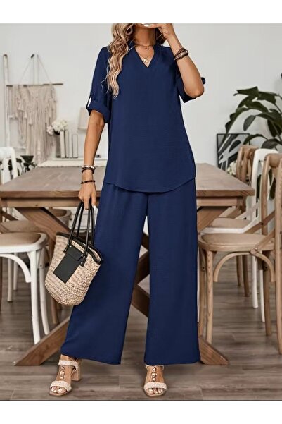 Modayakamoz Women's Short Sleeve V-Neck Aerobin Blouse and Trousers Two-Piece...