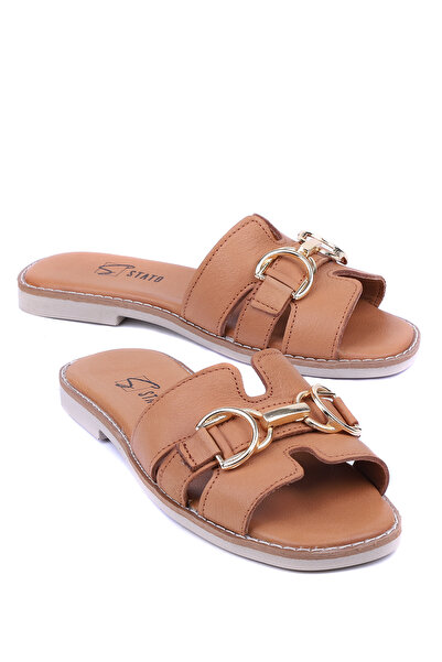 stato Genuine Leather Gold Buckled Women Slipper – Summer Casual Comfortable ...