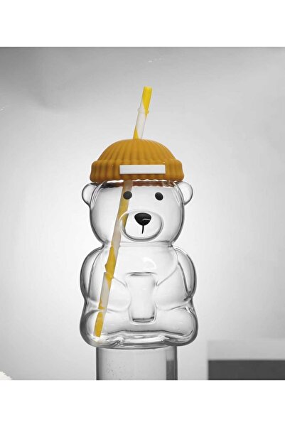 MİMOZA PARK Barista Star Glass Cold Drink Cup a Teddy Bear Print Cup 580 ml 1...