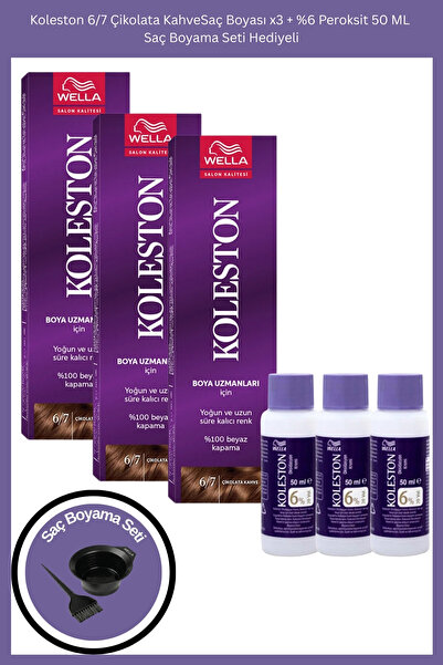 Wella Koleston 6/7 Çikolata Kahve 3’lü Tüp Boya + 3’lü %6 Oksidan Boyama Seti...