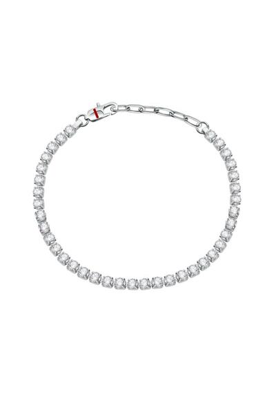 Sector Bratara Tennis, inox argintiu, cristale albe, lungime 22 cm, ajustabil...