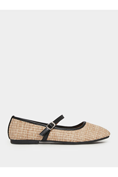 Styli Beige Woven Mary Jane Ballerinas