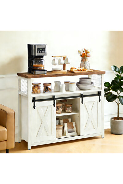 Yanara Buffet Cabinet with Barn Doors, 100x30x80cm, Adjustable Shelves, Rusti...