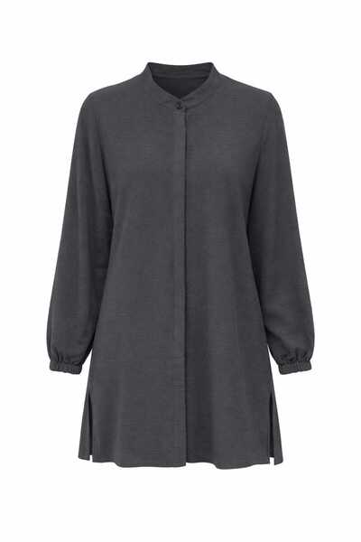 ECK MODA Women's Aerobin Fabric Hidden Placket Buttoned Side Slit Detail Elas...