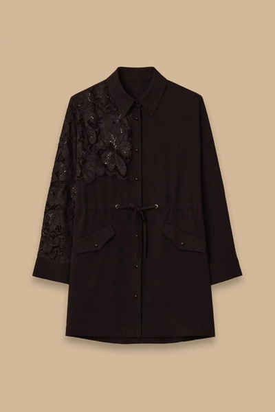 SEÇİL Kadın Dantel Detaylı Bel Bağcıklı Kap - Siyah