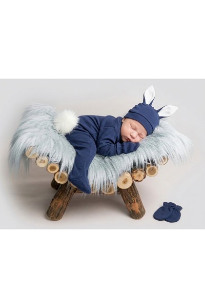 Bebibo Yenidoğan Şapkalı Bebek Tavşan Tulum %100 Pamuk