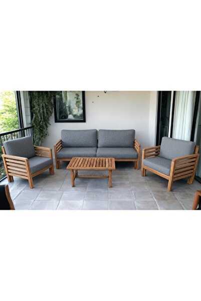 zerkaconcept Valeri Ahşap Bahçe Balkon Koltuk Takımı Kestane Ağacı 1 adet İki...