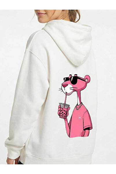 BRF Collection Oversized Pink Panther Printed White Hoodie