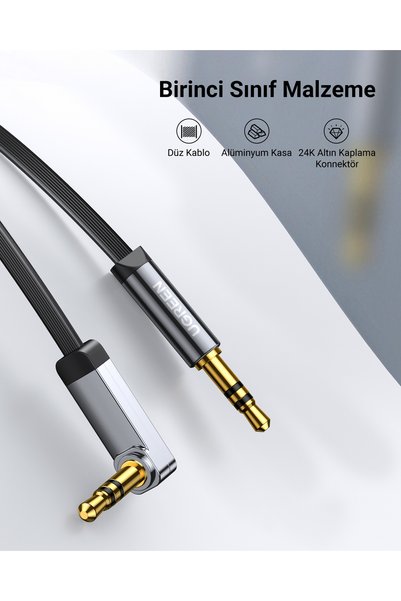 Ugreen 90 Degree Right Angled 3.5mm Flat Aux Audio Cable 1.5 Meters, 10598