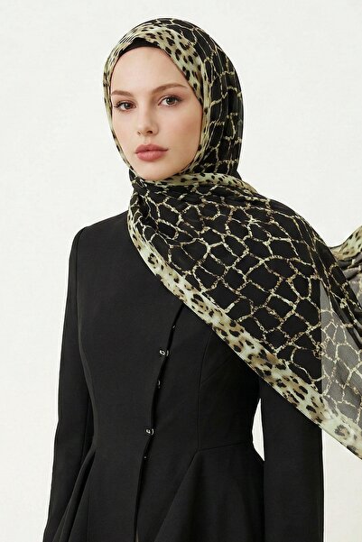 InStyle Чорний м'який бавовняний шарф з леопардовим візерунком