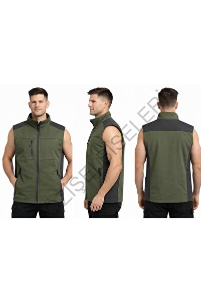 MODA Erkek Yelek Softshell Su Geçirmez Tam Fermuarlı Cepli Normal Kalıp Spor ...