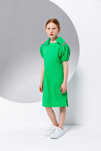 incity Κοριτσίστικο κοντομάνικο φόρεμα με πέτρινη λεπτομέρεια