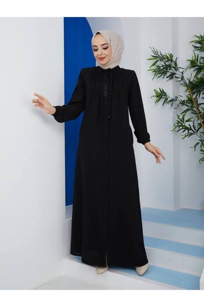 Aryen Stone Embroidered Ferace with Scarf