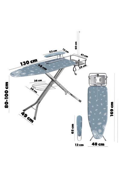 KADAX Masă de călcat 130x48cm, mare, completă, cu suport pentru fier de călcat + suport pentru mânecă