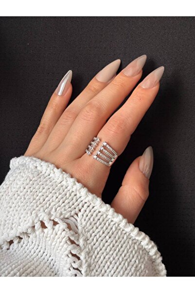 Alexis Carrel خاتم فضي قابل للتعديل من جلوري متعدد الصفوف مرصّع بالأحجار