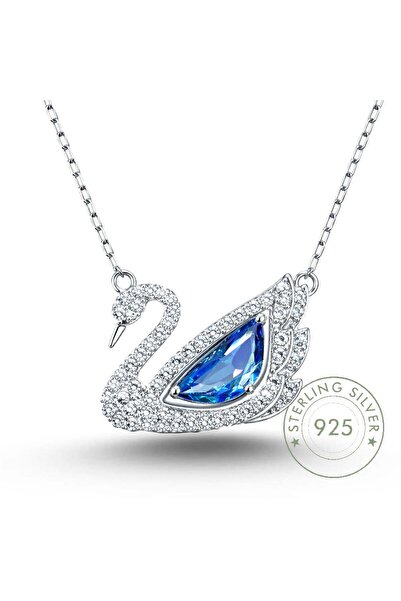 vogutima Kadın Gümüş Kolye - Swan Kuğu Model Zirkon Taş İşlemeli 925 Ayar Güm...