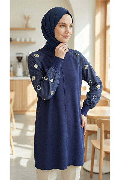 azragül giyim Hijab Tunic with Stone Detail on the Sleeves