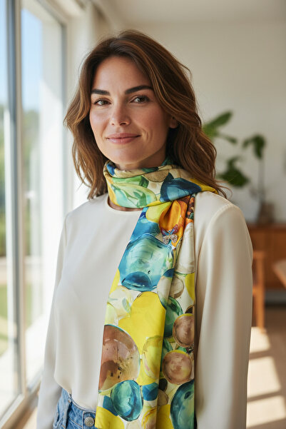 NARMAN Citrus Elegance 2-Sided Artistic Silk Shawl