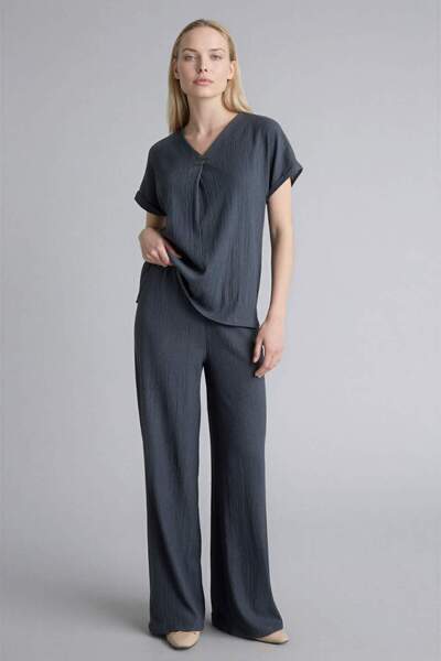 DeFacto Straight Fit Straight Leg Wrinkled Trousers H0423Ax26Sp