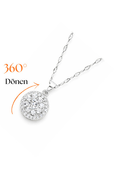Siya Silver قلادة من الفولاذ المقاوم للصدأ مرصعة بالزركون مرصّع بالأحجار دائر...