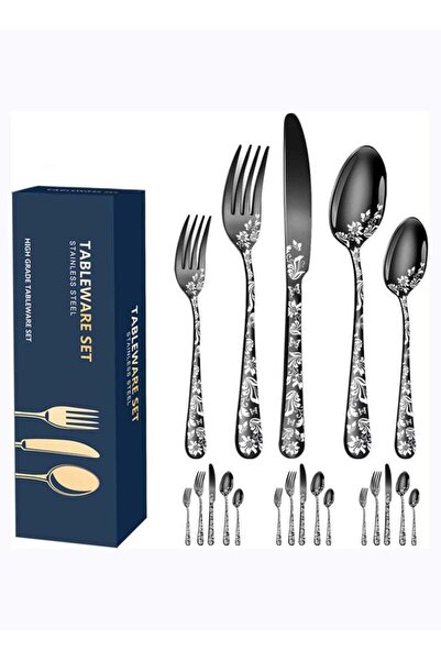 Arabest Black Cutlery Set, 20 Piece Stainless Steel Flatware Service for 4, B...