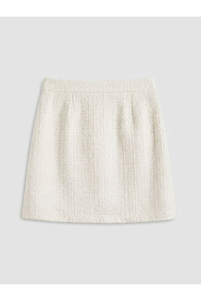 LC Waikiki Xside Ecru Zippered Mini Tweed Skirt